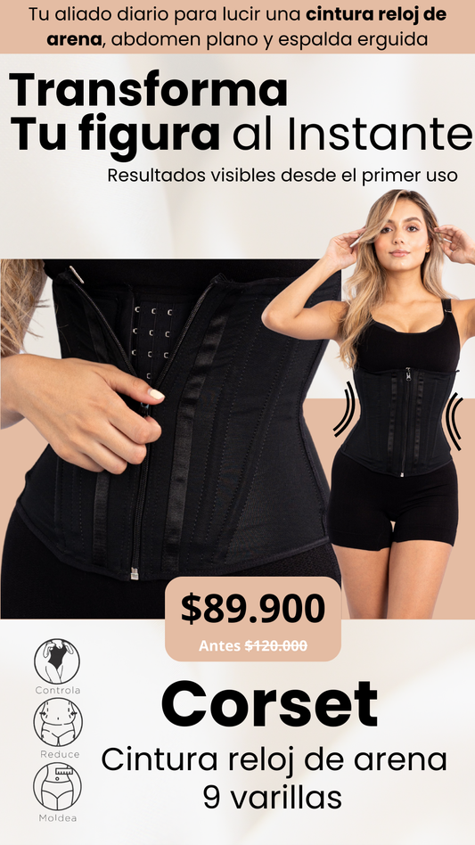 CORSET CINTURA RELOJ DE ARENA 9 VARILLAS